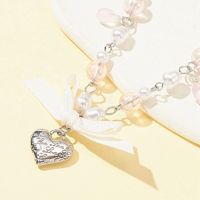 Alloy Heart with Word Pendant Necklace NJEW-FZ00004-14-1