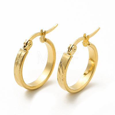 201 Stainless Steel Leaf Pattern Hoop Earrings with 304 Stainless Steel Pins for Women EJEW-M214-04B-G-1