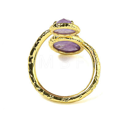 Round Natural Amethyst Open Cuff Rings RJEW-C087-02G-03-1