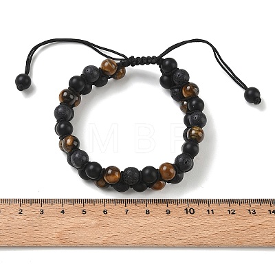 Adjustable Woven Round Synthetic Lava Rock & Imitation Quartz & Natural Tiger Eye Braided Bead Anklets for Women AJEW-D071-01C-1