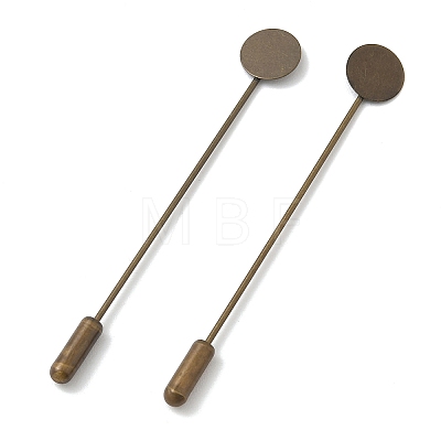Brass Flat Stick Lapel Pins Round Base Settings Brooch Findings KK-H283-01AB-02-1