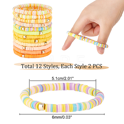   24Pcs 12 Color Handmade Polymer Clay & CCB Plastic Heishi Surfer Stretch Bracelets Sets BJEW-PH0004-32-1