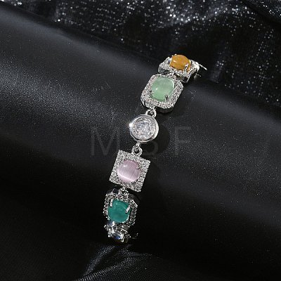 Brass Micro Pave Clear Cubic Zirconia Link Chain Bracelets for Women BJEW-C156-03P-1