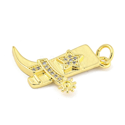 Cowboy Boots Rack Plating Brass Micro Pave Clear Cubic Zirconia Pendants KK-Z053-05G-1