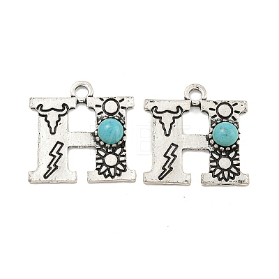 Synthetic Turquoise & Alloy Pendants PALLOY-H146-01AS-H-1