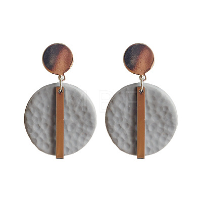 Flat Round with Rectangle Brass Polymer Clay Dangle Stud Earrings FS-WG657FE-01-1