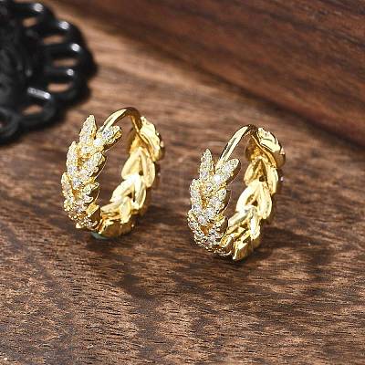 Brass Micro Pave Cubic Zirconia Huggie Hoop Earring EJEW-N011-03G-1