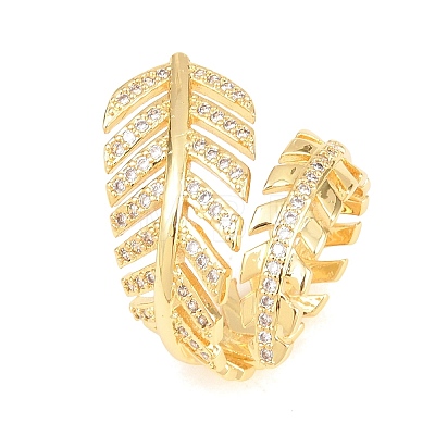 Brass Micro Pave Cubic Zirconia Cuff Open Rings for Women RJEW-F211-01G-1