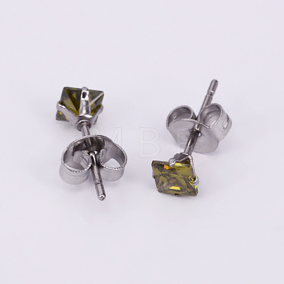 Square 304 Stainless Steel  Cubic Zirconia Stud Earrings EJEW-O070-05A-1