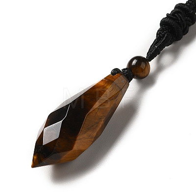 Cone Natural Tiger Eye Pendant Necklace with Nylon Rope for Women G-H286-08E-1