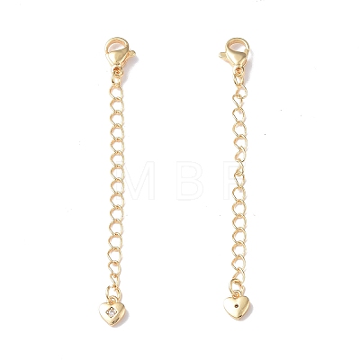 Brass Curb Chain Extenders with Micro Pave Cubic Zirconia Heart Charm KK-I702-54G-1