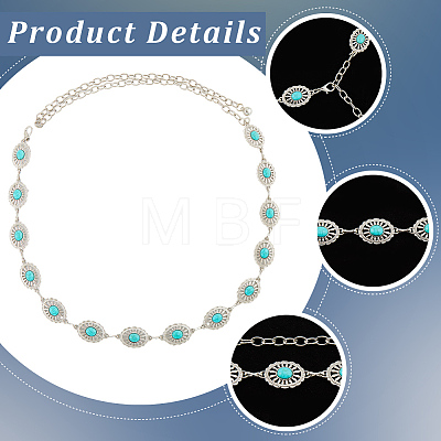 1Pc Alloy with Resin Imitation Turquoise Oval Link Chain Belts AJEW-CY0001-79B-1