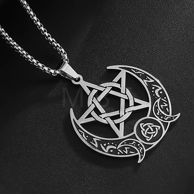 Moon Pentagram 201 Stainless Steel Pendant Necklaces for Women Men FS-WG0AEB1-01-1