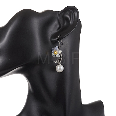 Flower with Moon Alloy Plastic Dangle Earrings EJEW-JE06820-1