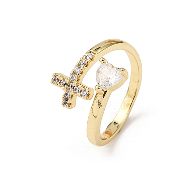 Brass Micro Pave Cubic Zirconia Cuff Rings for Women RJEW-L334-04G-1