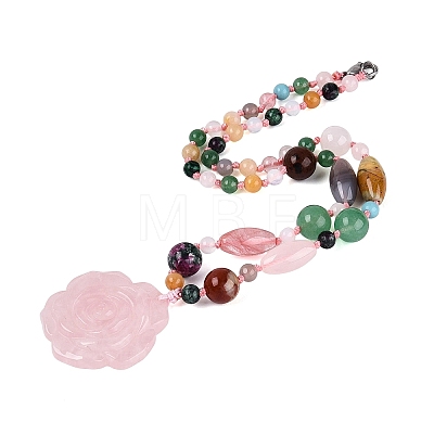 Natural & Synthetic Mixed Stone Flower Pendant Necklaces NJEW-N064-08A-1