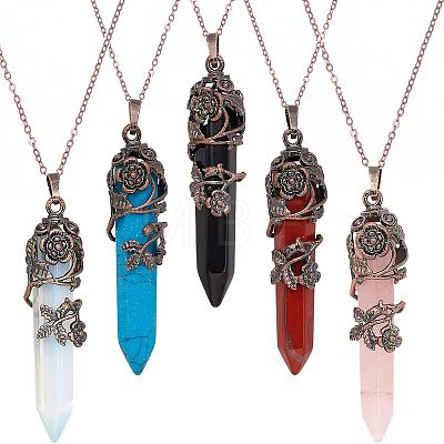 DIY 5Pcs Gemstone Pointed Pendant Making Kits DIY-NB0005-08-1