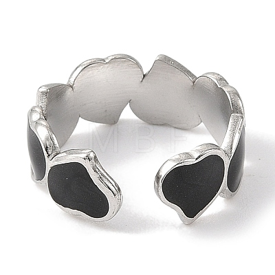 Heart 304 Stainless Steel Enamel Open Cuff Rings for Women RJEW-F166-30P-01-1