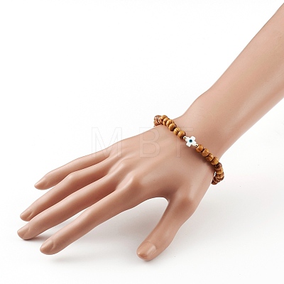 Natural Wood Beads Stretch Bracelets BJEW-JB05848-02-1