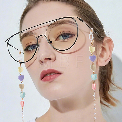 3Pcs Iron & Resin Heart Eyeglasses Chains AJEW-CN0007-83-1