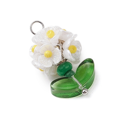 Glass Seed Beaded Flower Pendants PALLOY-MZ00521-02-1