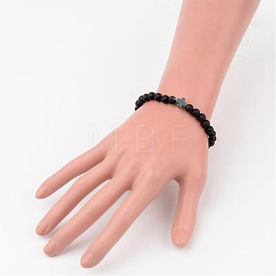 Cross Natural Lava Rock Beaded Stretch Bracelets BJEW-JB02258-1
