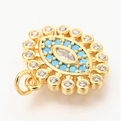 Brass Micro Pave Clear & Deep Sky Blue Cubic Zirconia Charms ZIRC-O036-13G-1