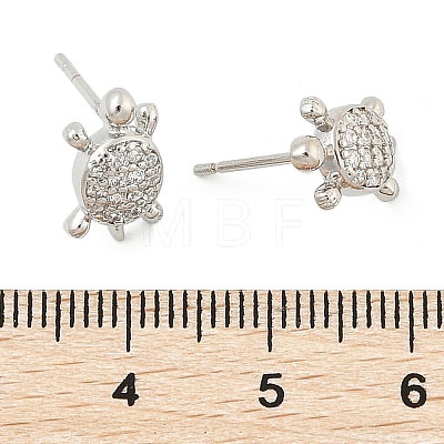 Brass Micro Pave Clear Cubic Zirconia Stud Earrings EJEW-R016-26P-03-1