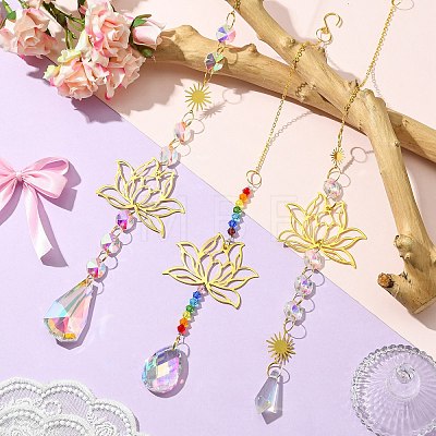 3Pcs Brass Lotus Hanging Ornaments AJEW-CJC0020-001G-1
