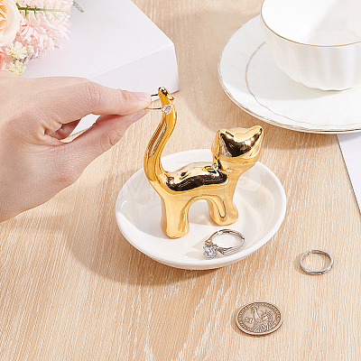 1Pc Cat Shape Ceramic Jewelry Decorative Plates ODIS-BBC0001-11A-1