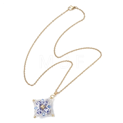 Handmade Flower Printed Porcelain Ceramic Beaded Star Pendant 304 Stainless Steel Chain Necklaces NJEW-MZ00143-1