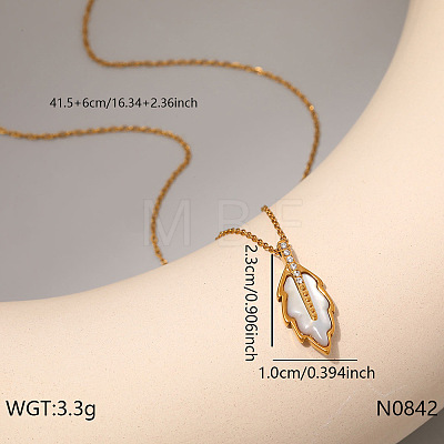304 Stainless Steel Pave Clear Cubic Zirconia & Natural White Shell Pendant Necklaces for Women WG91666-01-1