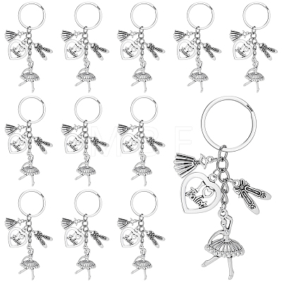 20Pcs Alloy Ballet Shoes & Dancing Girl & Heart Keychains KEYC-SC00043-1