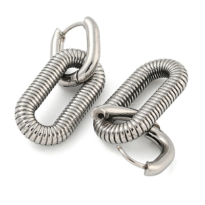 Non-Tarnish Grooved Oval 304 Stainless Steel Huggie Hoop Dangle Earrings for Women EJEW-G392-01P-1