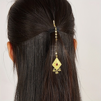 Ethnic Style Tassel Brass with Cubic Zirconia Hair Extension Chain for Women LR5760-1-1