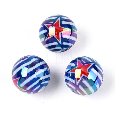 Independence Day Theme Printed Opaque Acrylic Beads MACR-T048-10D-1