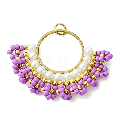 Glass Seed Beaded & Brass Linking Rings Pendnats PALLOY-MZ01340-01-1