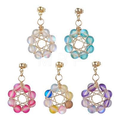 Flower Synthetic Moonstone Dangle Stud Earrings EJEW-JE06336-1