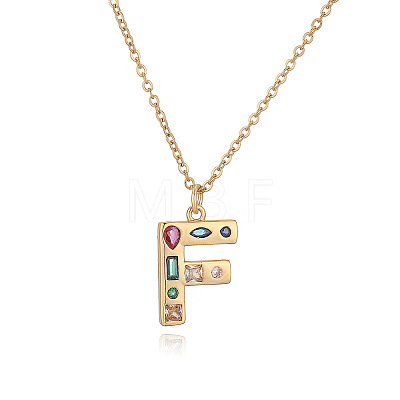 Brass Pave Colorful Cubic Zirconia Initial Pendant Necklaces for Women FS-WG02860-06-1