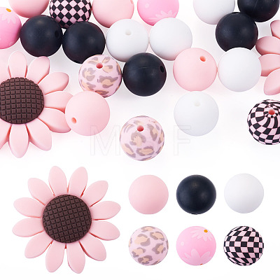 1Bag Sunflower & Round Silicone Focal Beads SIL-TA0003-42-1