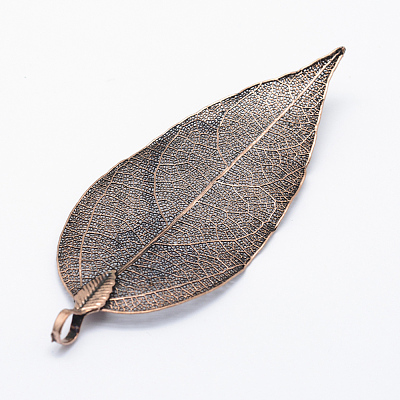 Brass Plated Natural Leaf Big Pendants KK-G321-K-16-1