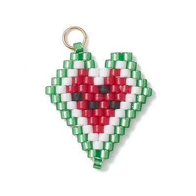 Glass Seed Beaded Heart Pendants PALLOY-MZ01136-1