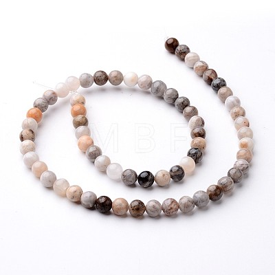 Round Natural Bamboo Leaf Agate Bead Strands G-J346-33-6mm-1