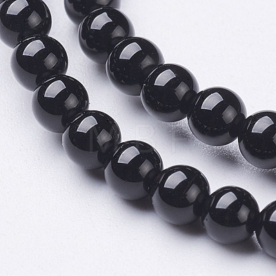 Natural Black Onyx Round Beads Strands X-GSR4mmC097-1