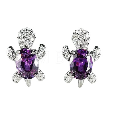 Tortoise Zinc Alloy Cubic Zirconia Stud Earrings WG8EE25-04-1