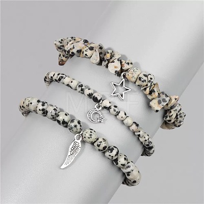 3Pcs Alloy & Natural Dalmatian JasperBeads Charm Bracelets DY7954-11-1