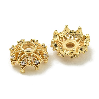 Rack Plating Brass Micro Pave Clear Cubic Zirconia Bead Caps KK-K386-09A-G-1