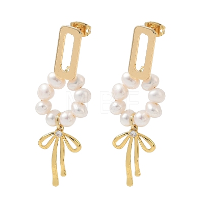 Bowknot Brass Rhinestone Dangle Stud Earrings EJEW-JE07065-1