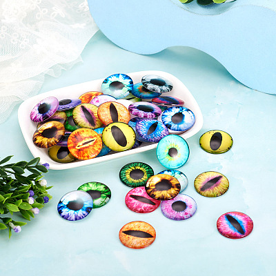 Eye Printed Glass Cabochons GGLA-BT0001-01-1