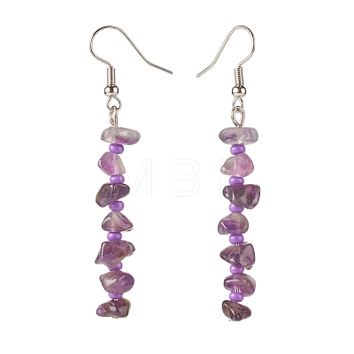 Natural Amethyst Chips Dangle Earrings with Glass EJEW-JE04840-07-1